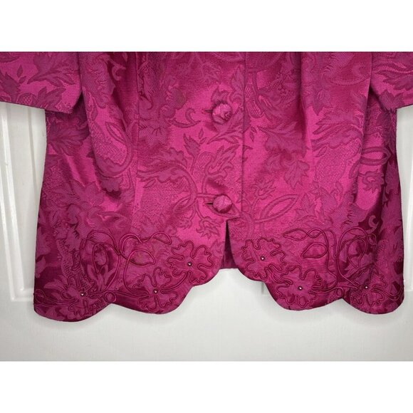 VINTAGE 80'S Barbie Pink Brocade Top Embroidered Beaded Puff Sleeve Sz 16 - Picture 3 of 11